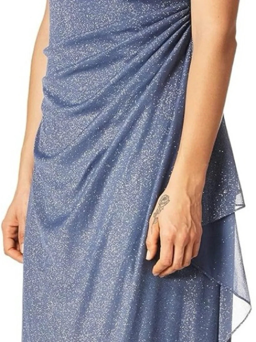 Alex Evenings Navy One-Shoulder Sparkle Evening Gown - Picture 2 of 7